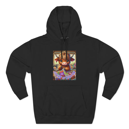 Three-Panel Fleece Hoodie - Highland Cow Stitchin'